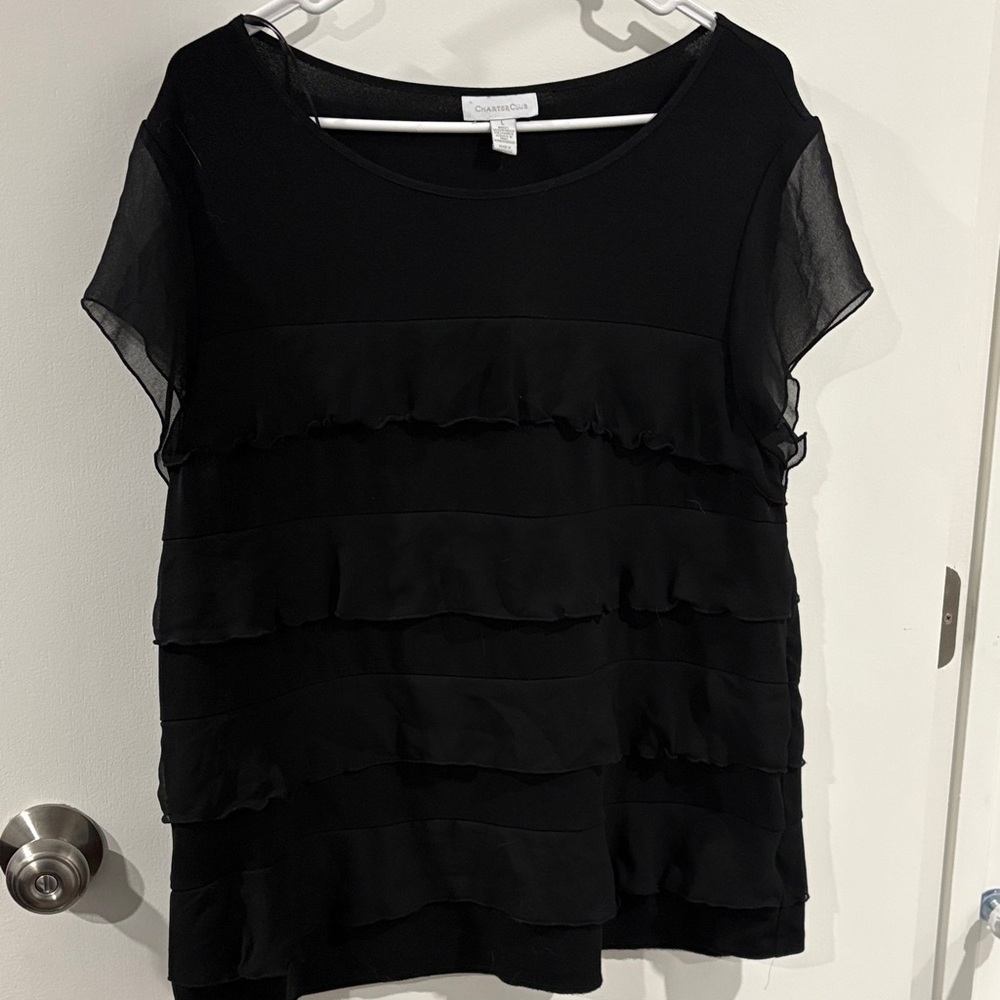 Charter Club Elegant Black Ruffle Blouse